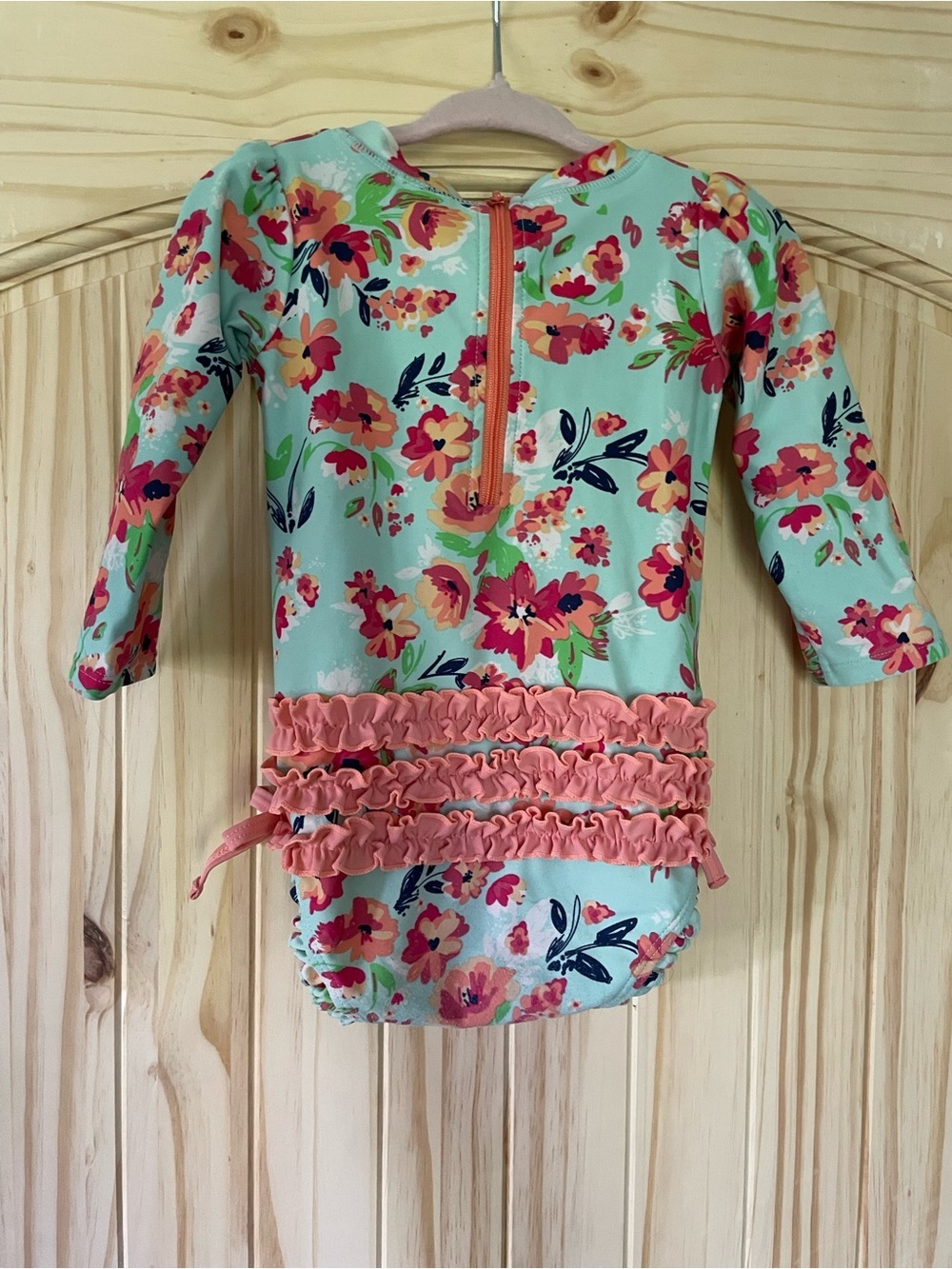 Ruffle Butts Floral Long Sleeve One Piece Rash Guard Swimsuit 12-18 months - Picture 3 of 5